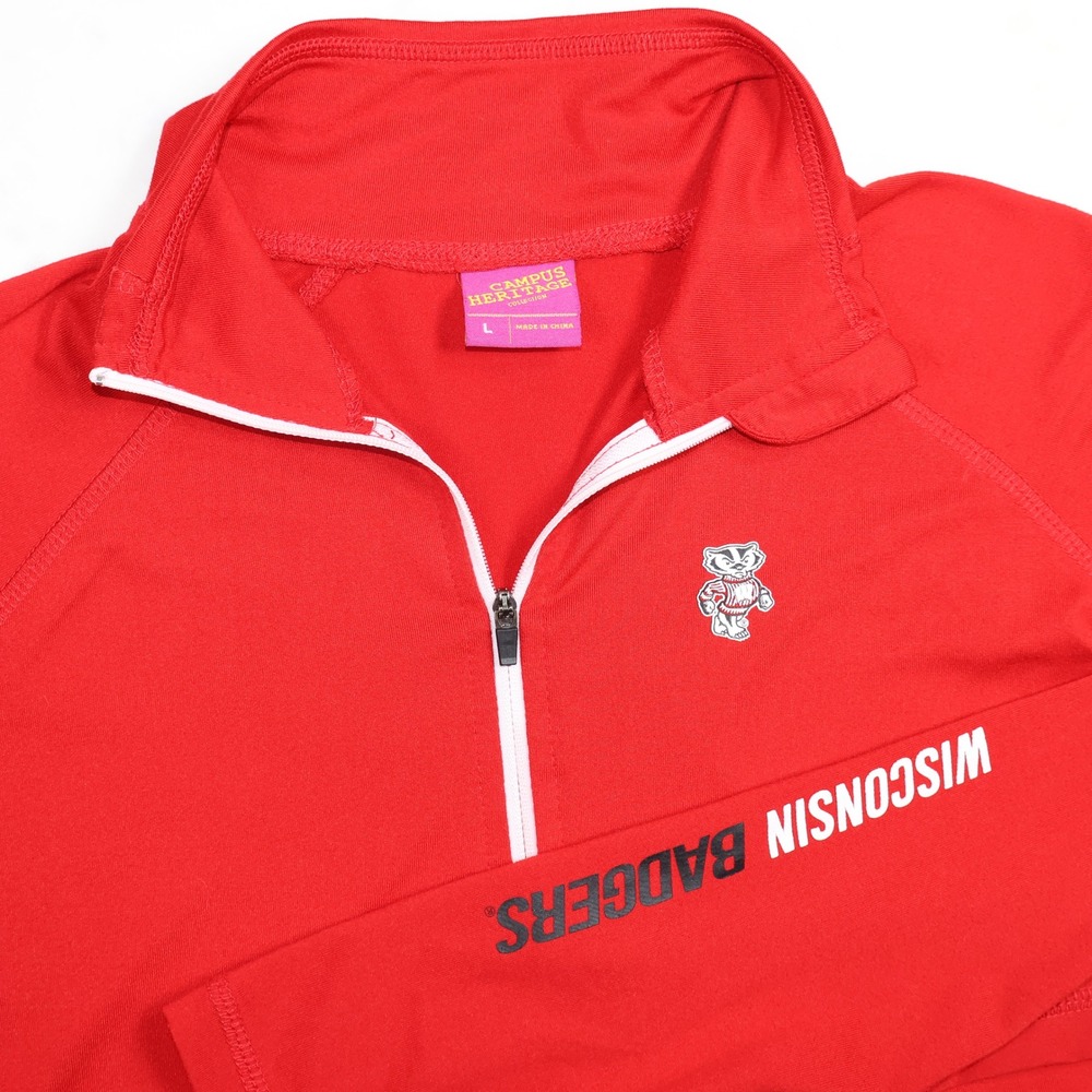 Campus Heritage Wisconsin Badgers Red Quarter Zip Pullover Mens Large Bucky Logo